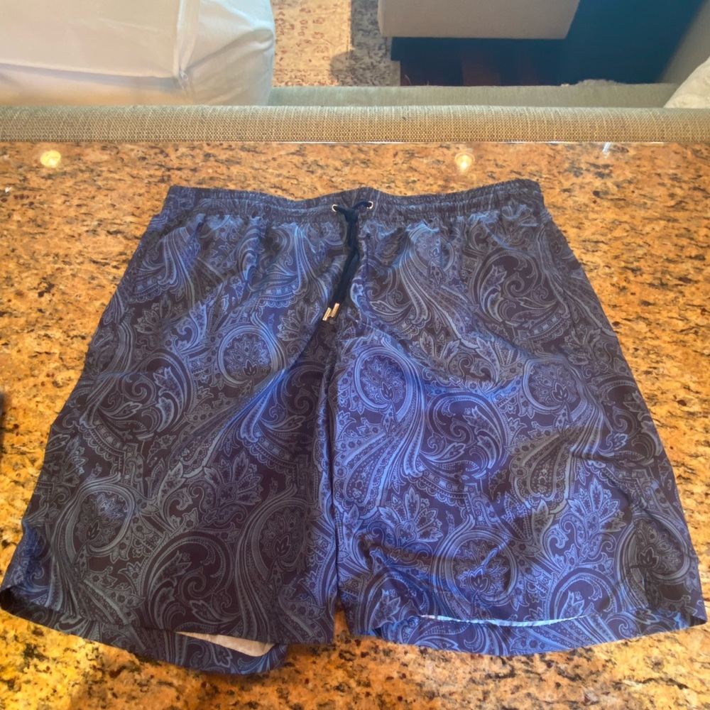 Canali Men’s US XXL Paisley Swim Trunks Dark Blue.